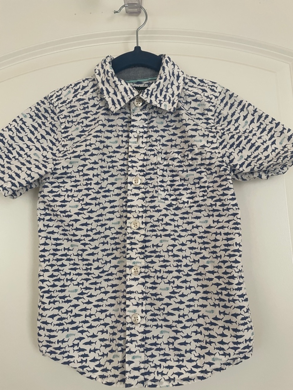 OshKosh White and Blue Shark Print Button-Down Shirt